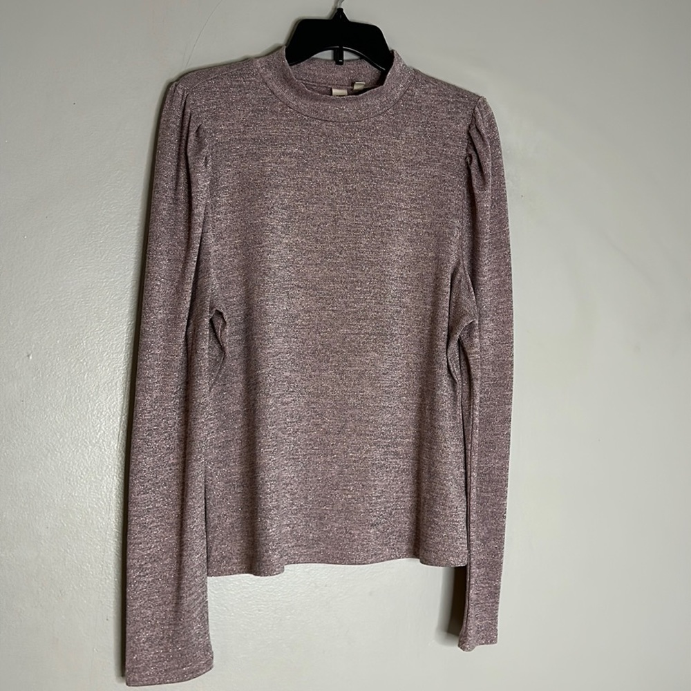 DOLAN anthro lavender metallic holiday long sleeve puff shoulder shirt women XL